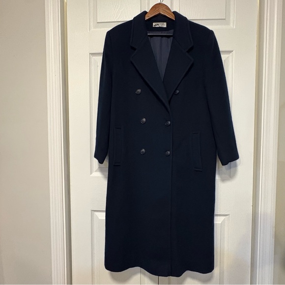 Classic Wool Longline Coat Navy Maxi Double Breasted Quiet Luxury Winter M/L - Picture 4 of 13